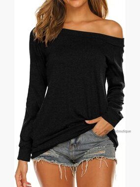 Long Sleeve Boat Neck Off Shoulder Blouse Top Stretchy